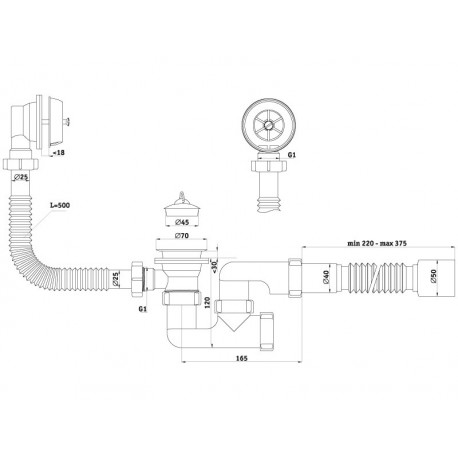 Cифон АНИ Пласт C6255 Варяг для ванны регулируемый c гибкой трубой 40*50