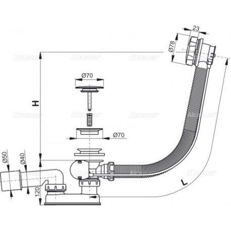 Cифон для ванны, автомат (гибкий шланг L 600 мм) Alca Plast A55КM-600 (Чехия)