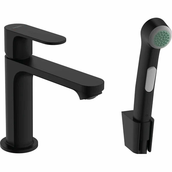Смеситель для раковины с гигиеническим душем, черный Hansgrohe Rebris S 72215670