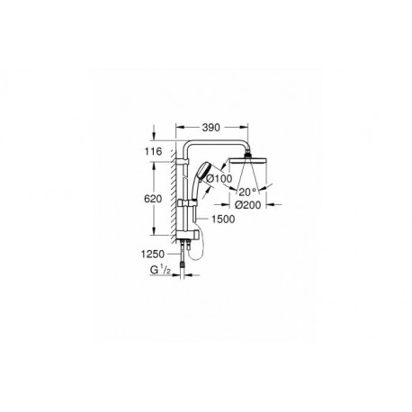 Душевая система GROHE New Tempesta 200 (без смесителя), хром 27389002