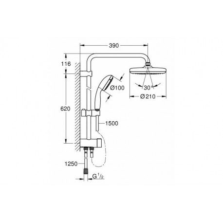 Душевая система GROHE New Tempesta 210 с переключателем (без смесителя), хром 26381001