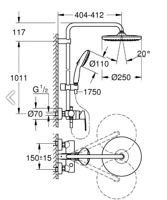 Душевая система со смесителем для душа, хром Grohe Tempesta Cosmopolitan 250 26673001