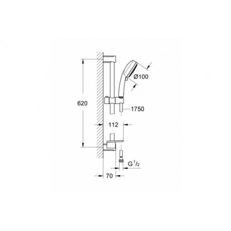 Душевой гарнитур GROHE New Tempesta Cosmopolitan 100 с полочкой, 600 мм, 9,5 л/мин, хром 27577002