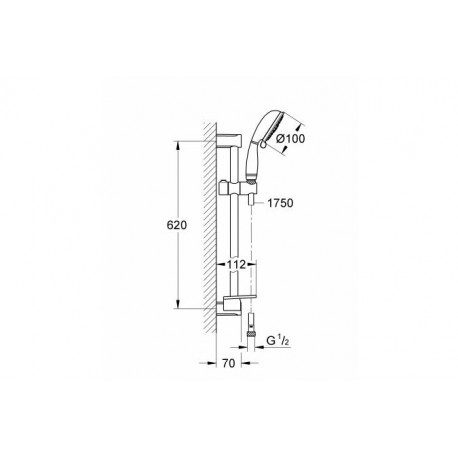 Душевой гарнитур GROHE New Tempesta Rustic 100 IV с полочкой, душевая штанга 600 мм, хром 26086001