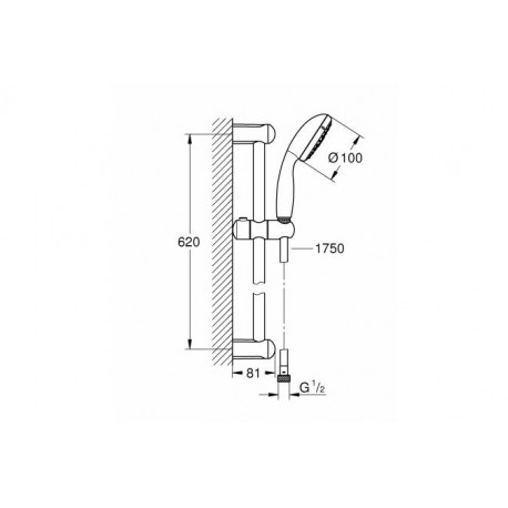 Душевой гарнитур GROHE Tempesta New, 600мм, хром 27794001