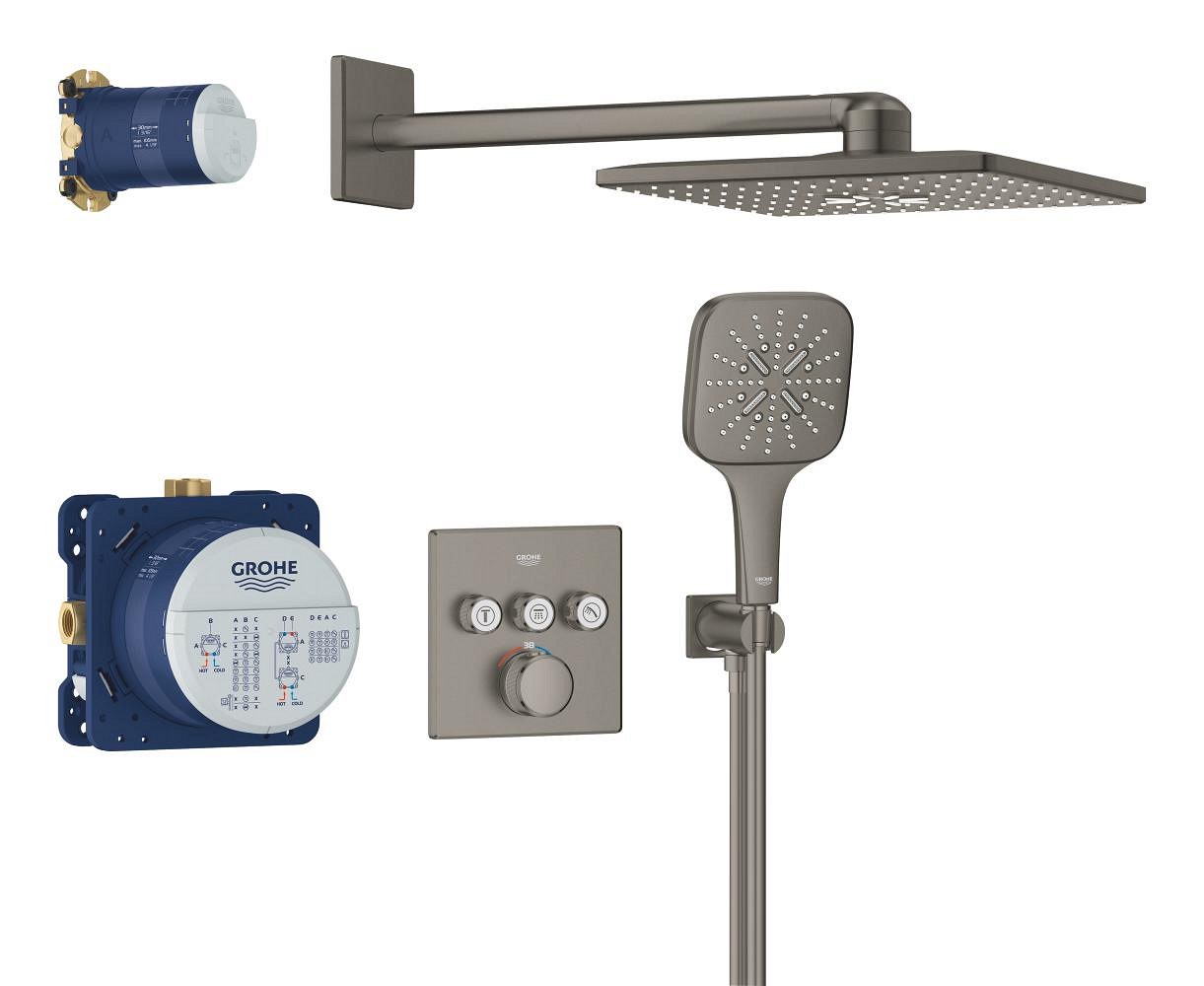 Душевая система встраиваемая, темный графит матовый Grohe Rainshower 310 Cube 34864AL0