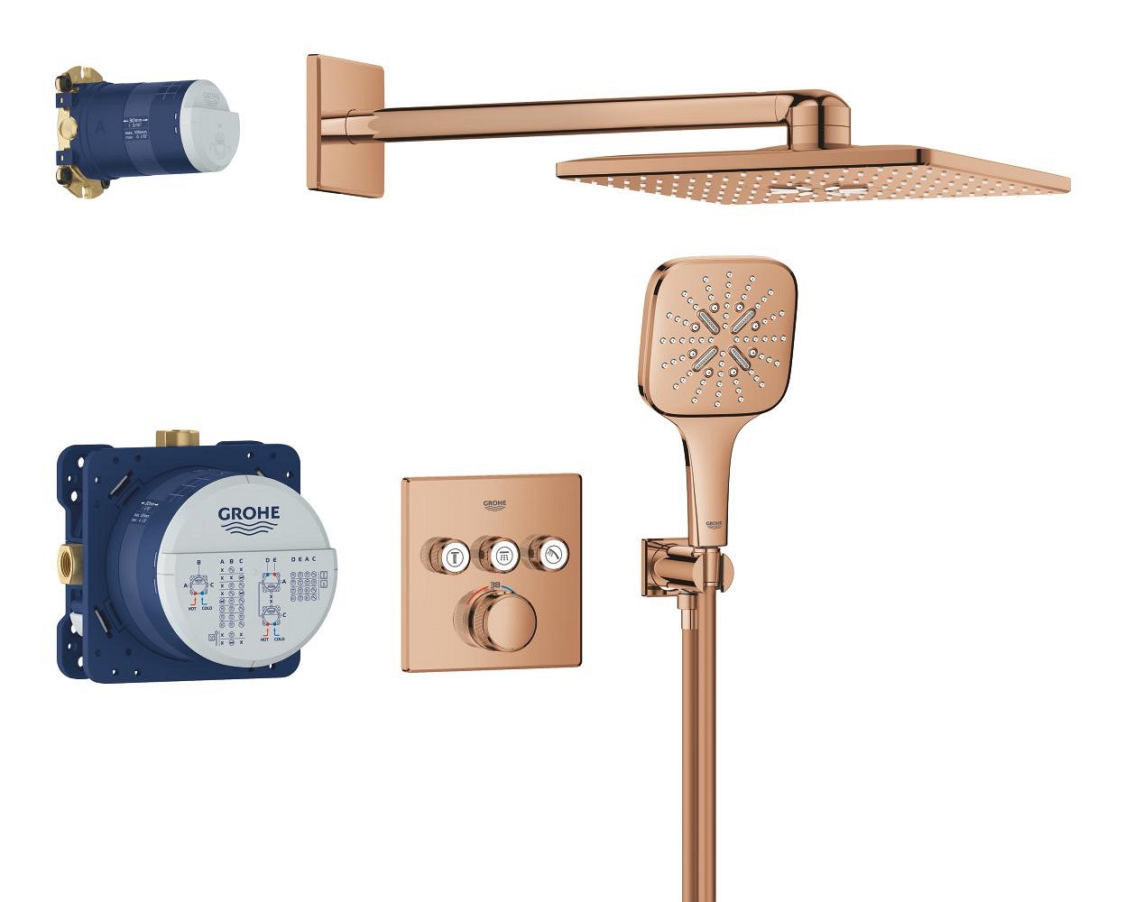 Душевая система встраиваемая, теплый закат глянцевый Grohe Rainshower 310 Cube SmartControl 34864DA0