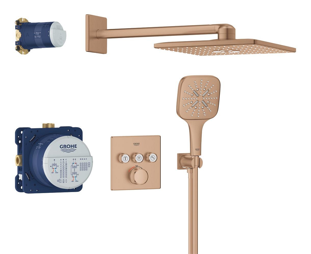 Душевая система встраиваемая, теплый закат матовый Grohe Rainshower 310 Cube 34864DL0