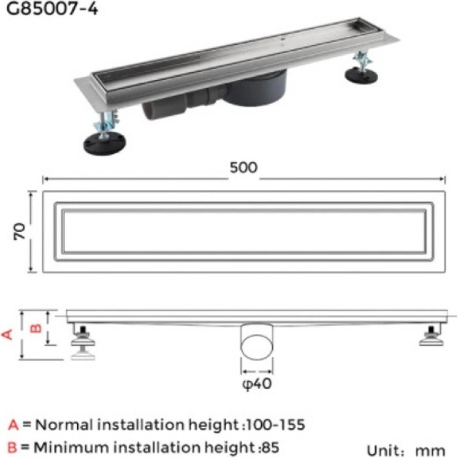 Душевой трап GAPPO из нержавеющей стали боковой G85007-4 70*500 Хром