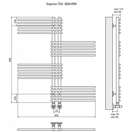 Европа П20 500х996 (5+5+5+5) Полотенцесушитель TERMINUS (Россия)