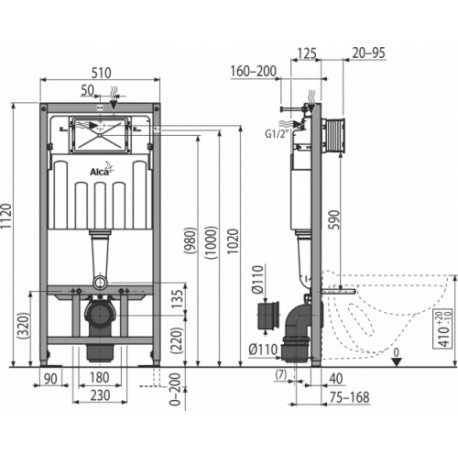Инсталляция для подвесного унитаза Alca Plast AМ 101/1120 (Чехия)