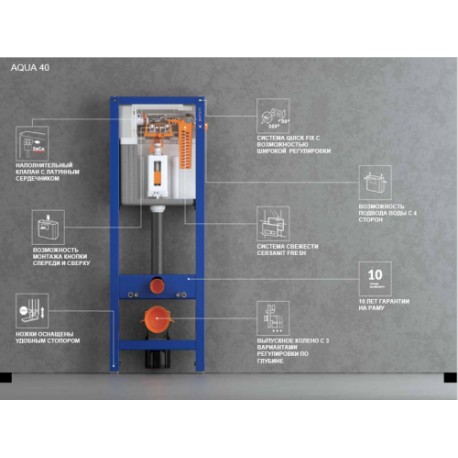 Инсталляция для подвесного унитаза CERSANIT AQUA 40 QUICK FIX, артикул IN-MZ-AQ40-QF (Польша)