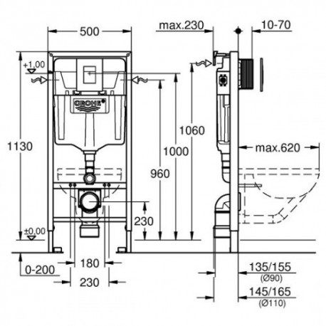 Инсталляция для подвесного унитаза + кнопка SKATE СOSMOPOLITEN GROHE 38772001 RAPID SL (Германия)
