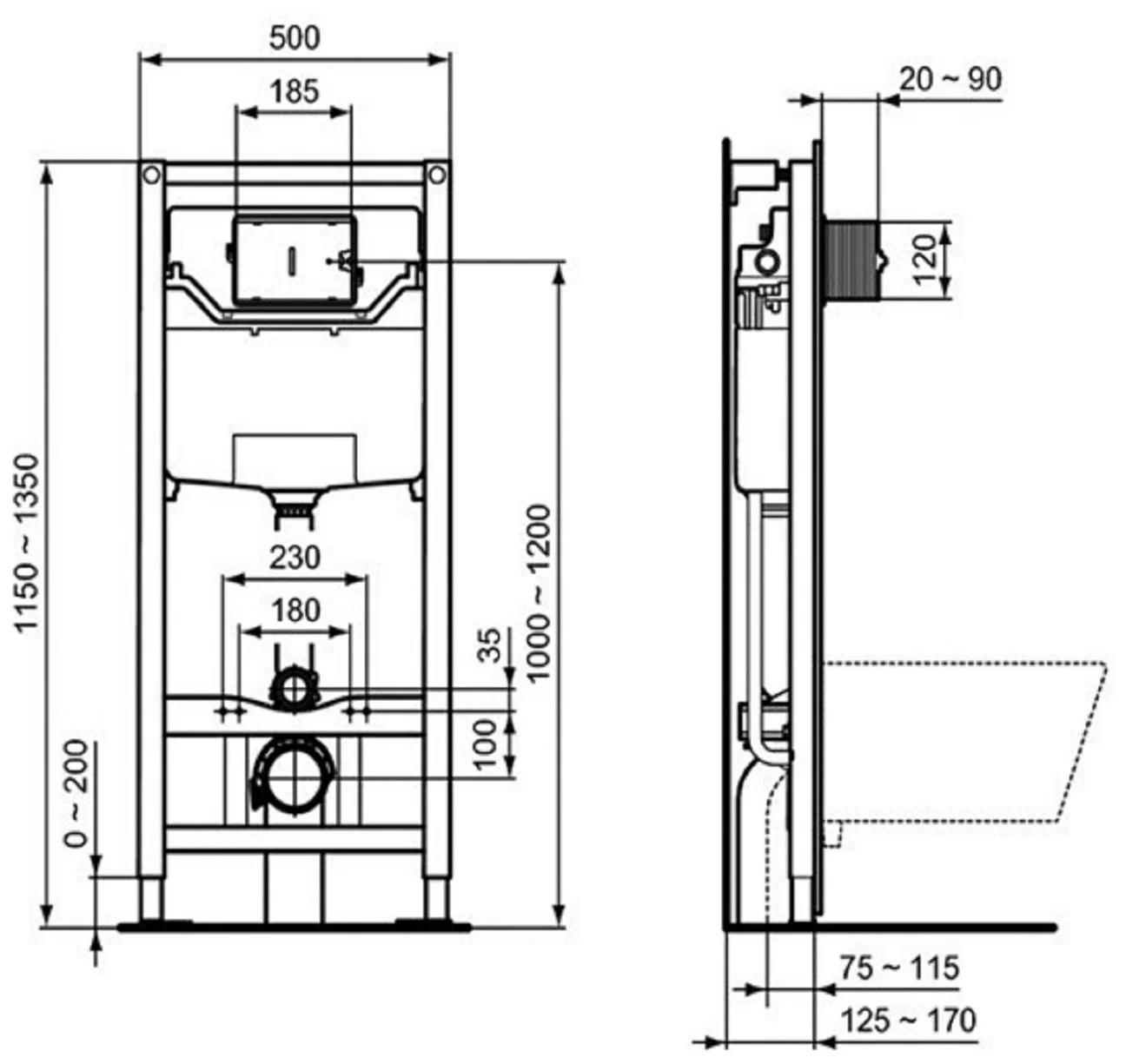 Инсталляция для подвесного унитаза с бачком Ideal Standard Prosys Frame R 020467