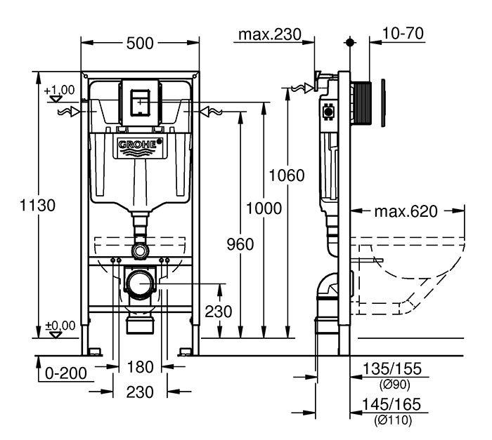 Инсталляция Grohe Rapid SL клавиша черный матовый 38528001 + 38732KF0