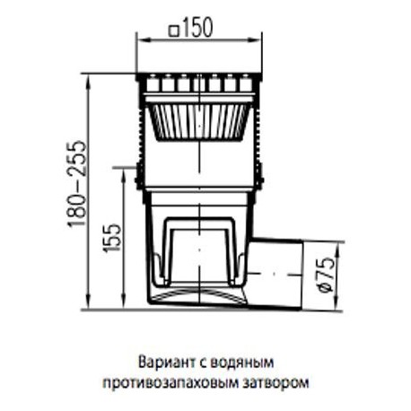 Канализационный трап - с боковым сливом D75 гидрозатвор - нерж. сталь MCH 333 VN (Чехия)
