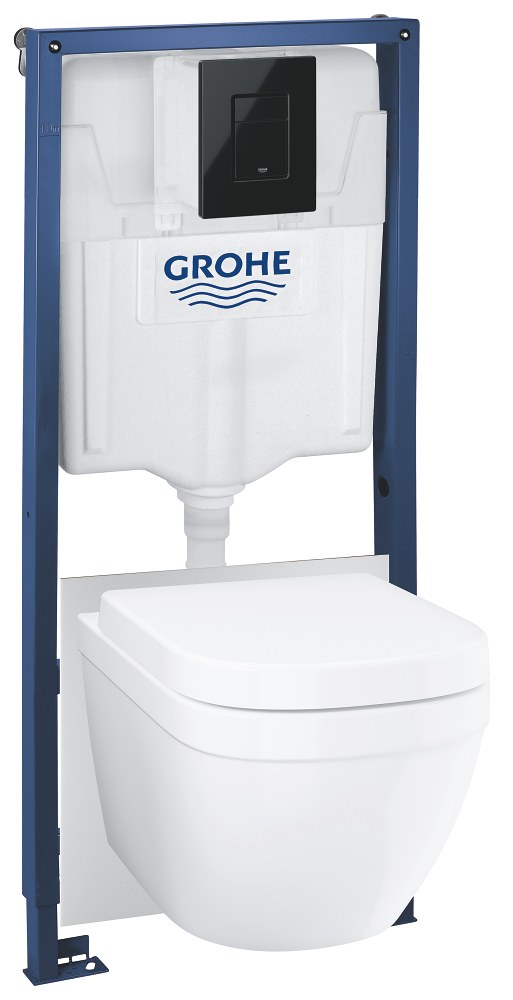 Комплект 5в1: Инсталляция с черной панелью смыва, унитаз с сиденьем Grohe Euro Ceramic 39941000
