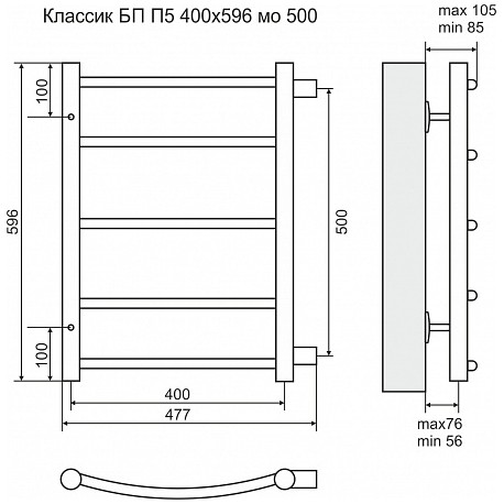 Полотенцесушитель Классик П5 400х630 БП м/о 500 Терминус" (П5 400х596)"