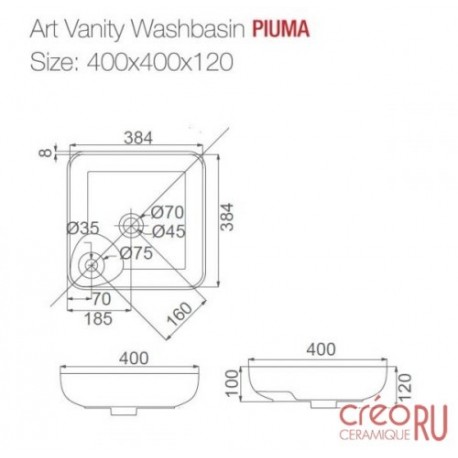 Раковина накладная тонкостенная Creo ceramique PU 3700 (Франция)