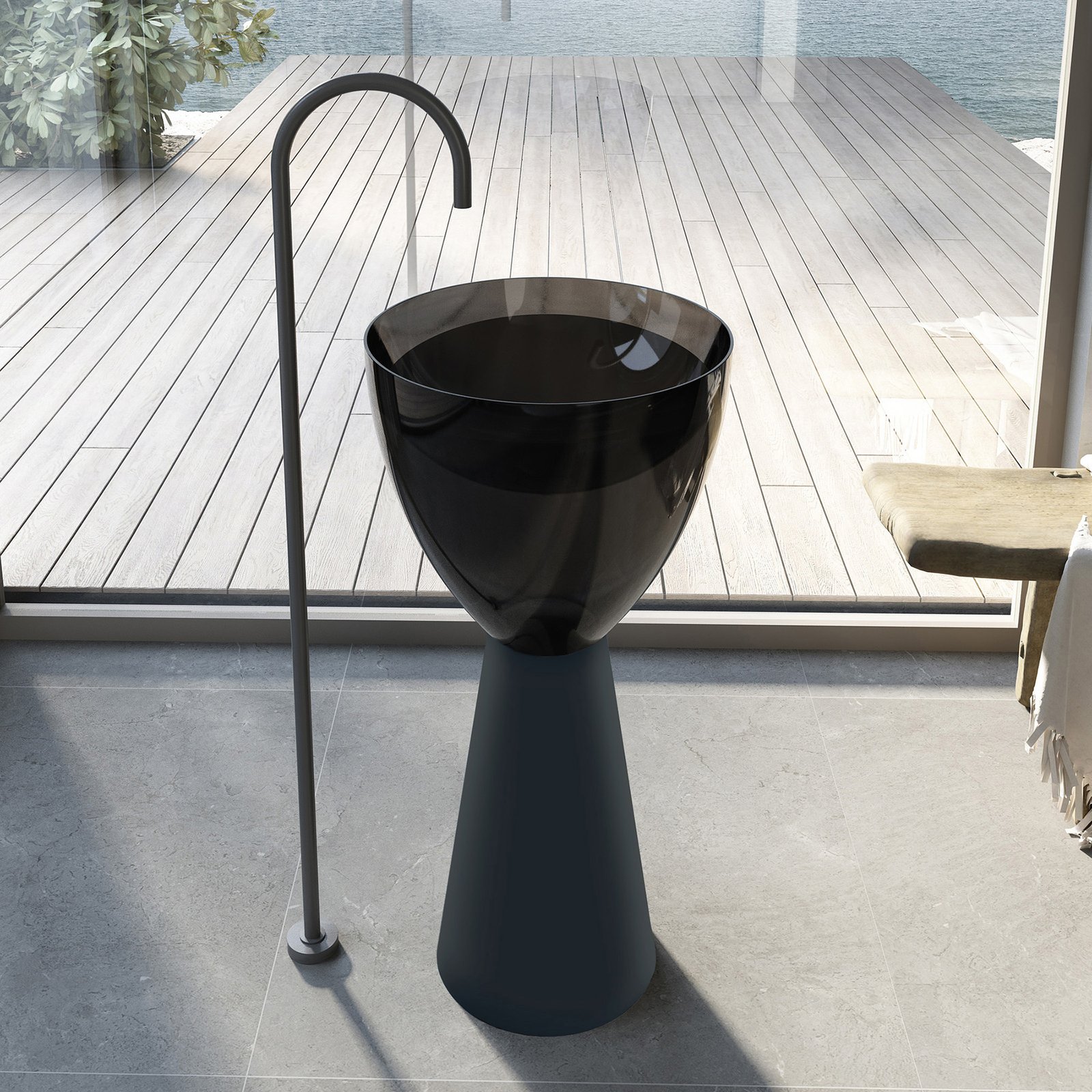 Раковина отдельностоящая прозрачная ABBER AT2703Onyx-Black черный/черный матовый