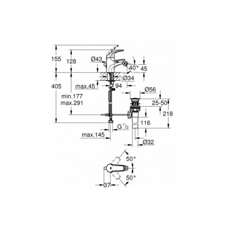 Смеситель для биде GROHE BauCurve с донным клапаном, хром 32849000