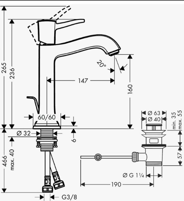 Смеситель для раковины 160, с донным клапаном, хром Hansgrohe Metropol Classic 31302000