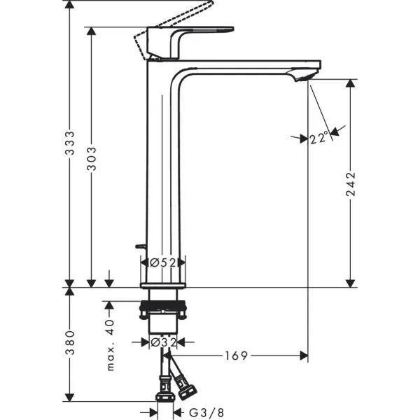 Смеситель для раковины 240, с донным клапаном, черный Hansgrohe Rebris S 72580670