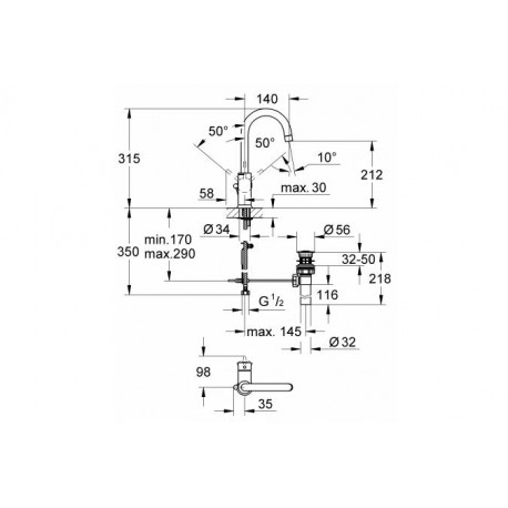 Смеситель для раковины DN 15 GROHE BauClassic однорычажный, хром 23095000