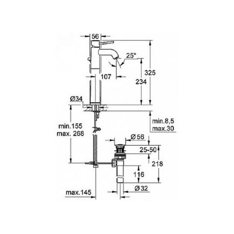 Смеситель для раковины GROHE BauClassic с донным клапаном, свободностоящий, хром 32868000