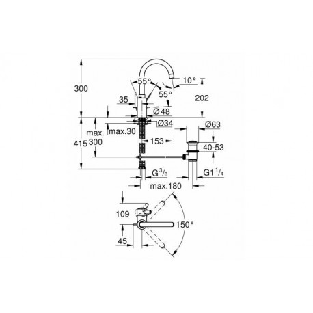 Смеситель для раковины GROHE Eurosmart Cosmopolitan с высоким изливом, хром 32830001