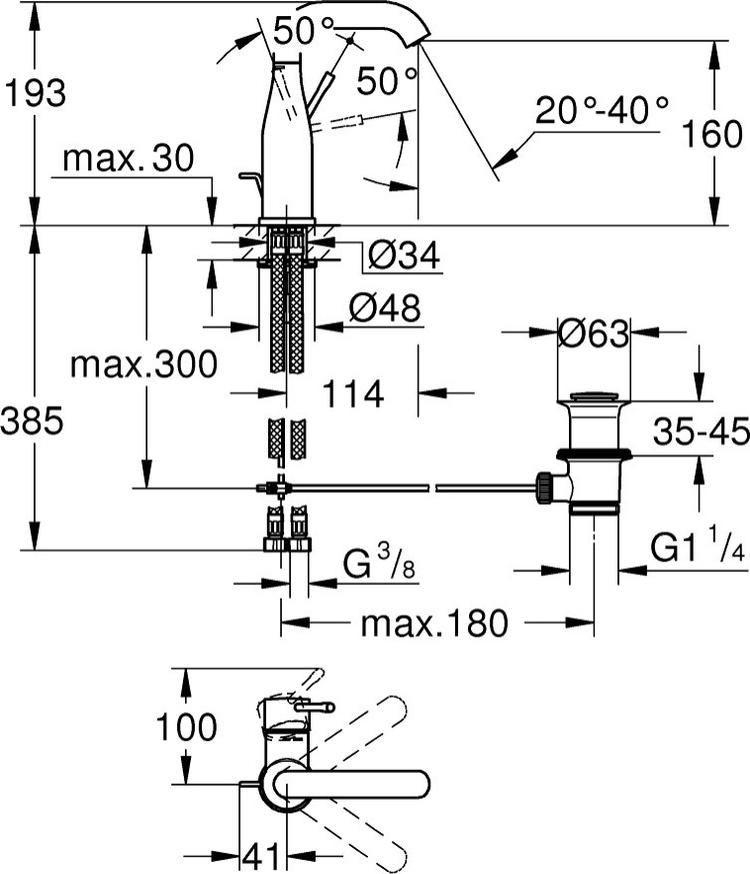 Смеситель для раковины (умывальника) Grohe 24173GL1, однозахватный