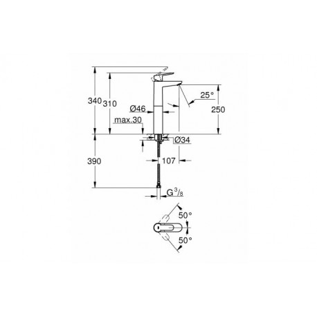 Смеситель для свободностоящей раковины GROHE BauEdge, XL-Size, хром 23761000