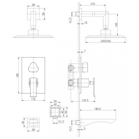 Смеситель для ванны и душа, встраиваемый LEMARK LM 5822 CW CONTEST (Чехия)