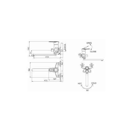 Смеситель для ванны с длинным изливом BRAVAT F 6124182 CP-02L-RUS LOOP (BY DEITSCHE)