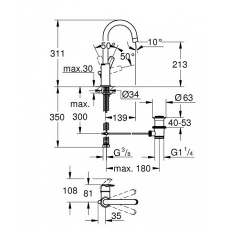СМЕСИТЕЛЬ ОДНОРЫЧАЖНЫЙ ДЛЯ РАКОВИНЫ GROHE START 23554001