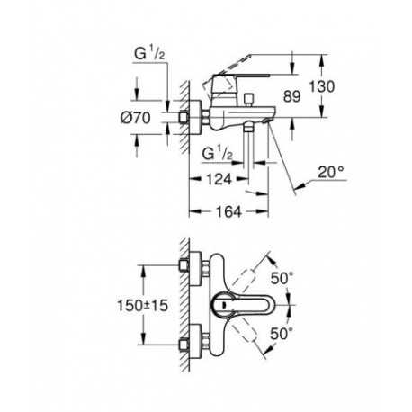 СМЕСИТЕЛЬ ОДНОРЫЧАЖНЫЙ ДЛЯ ВАННЫ GROHE GET 32887000