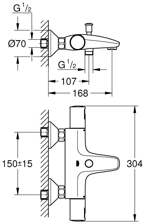 Сместель для ванны GROHE Precision термостат, DN 15, черный матовый (345982430)