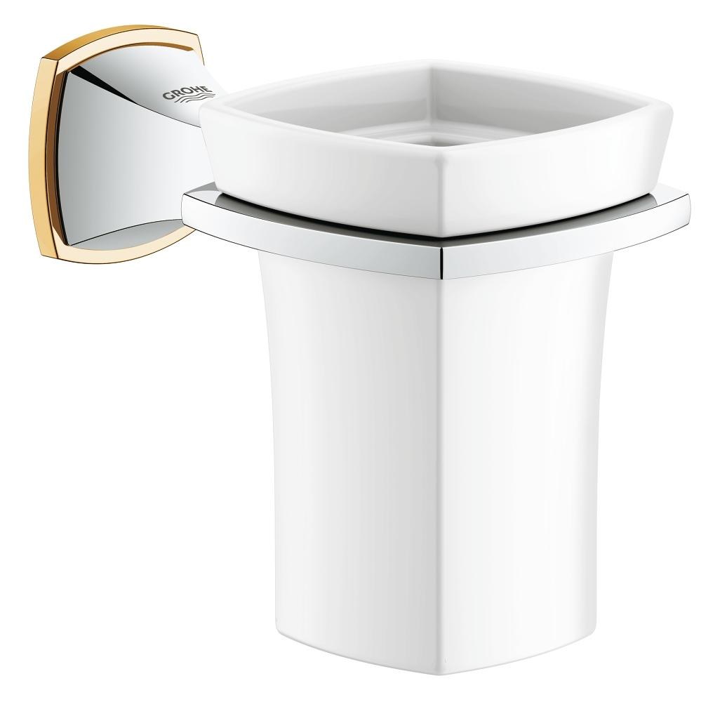 Стакан керамический с держателем, хром/золото Grohe Grandera 40626IG0