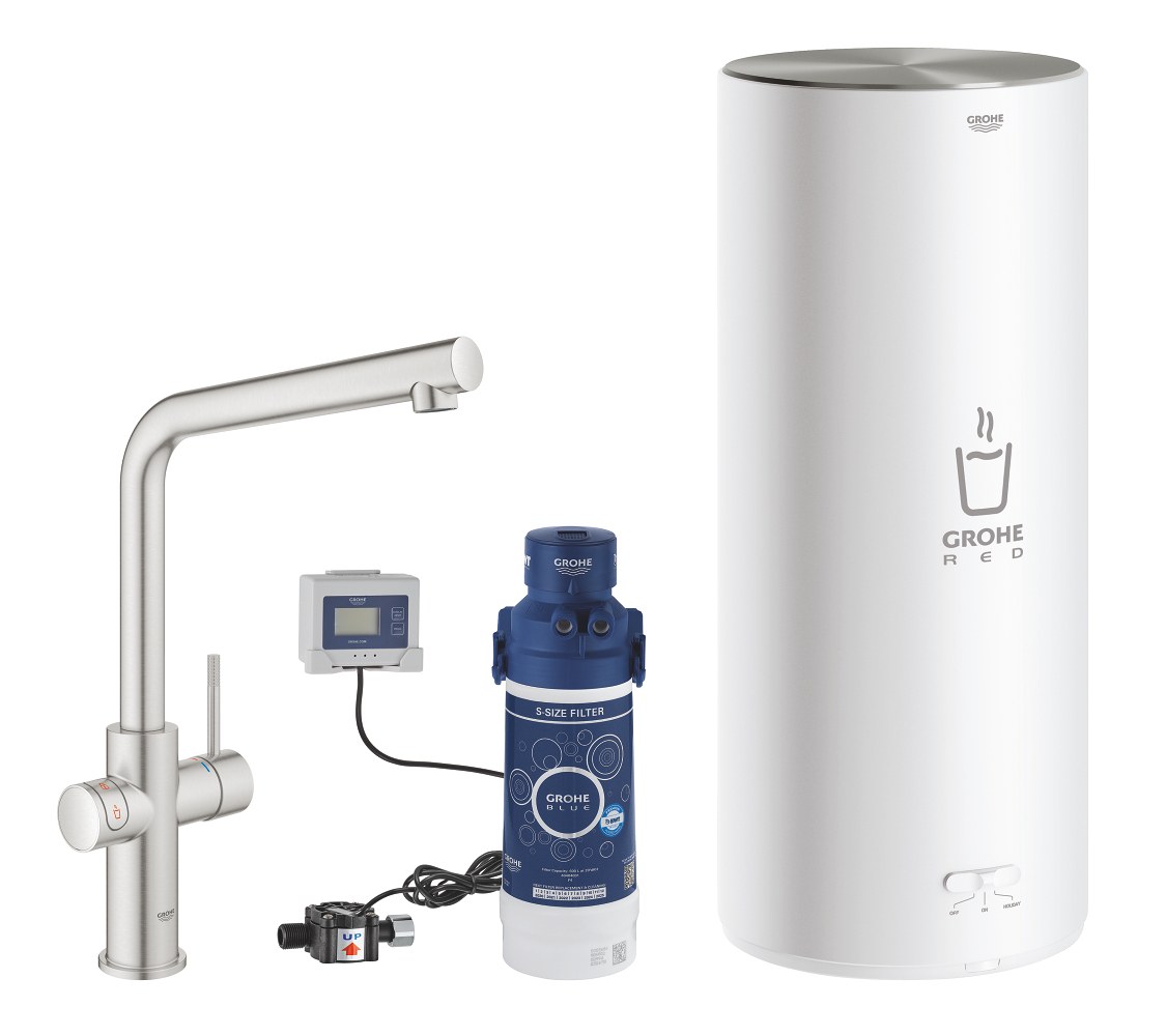 Стартовый комплект с бойлером L-size, смеситель с L-образным изливом Grohe Red II Duo 30325DC1