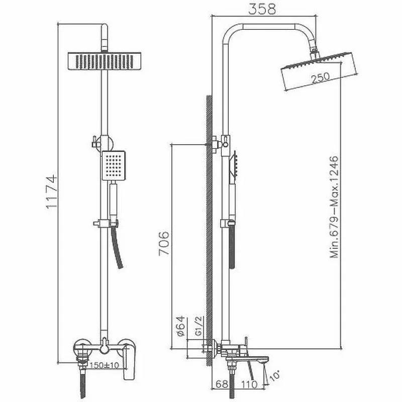 Стойка душевая со смесителем HAIBA HB24533-3 графит