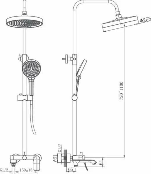 Стойка душевая со смесителем HAIBA HB24553-3 графит