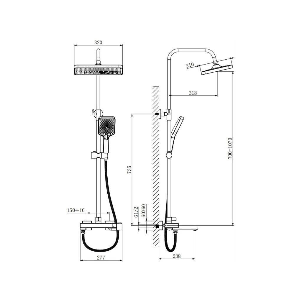 Стойка душевая со смесителем HAIBA HB24639-7 черный