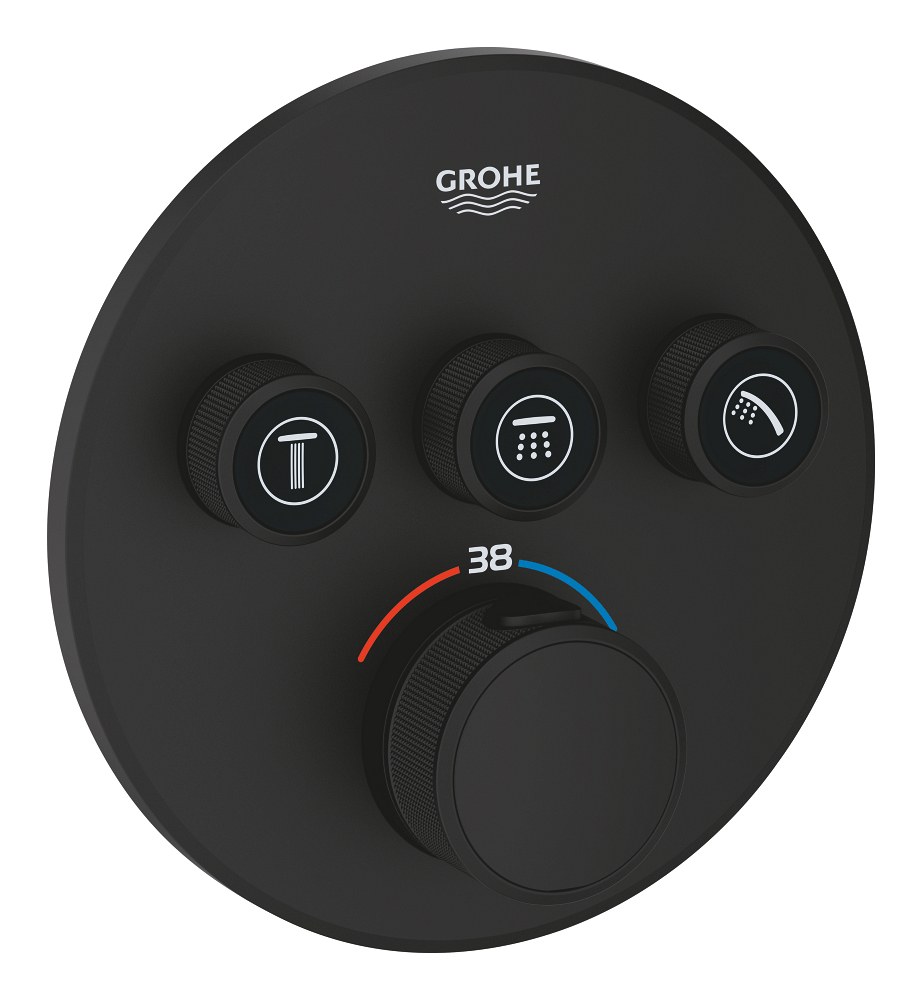 Термостат для ванны, встраиваемый, на 3 выхода, черный матовый Grohe Grohtherm 29508KF0