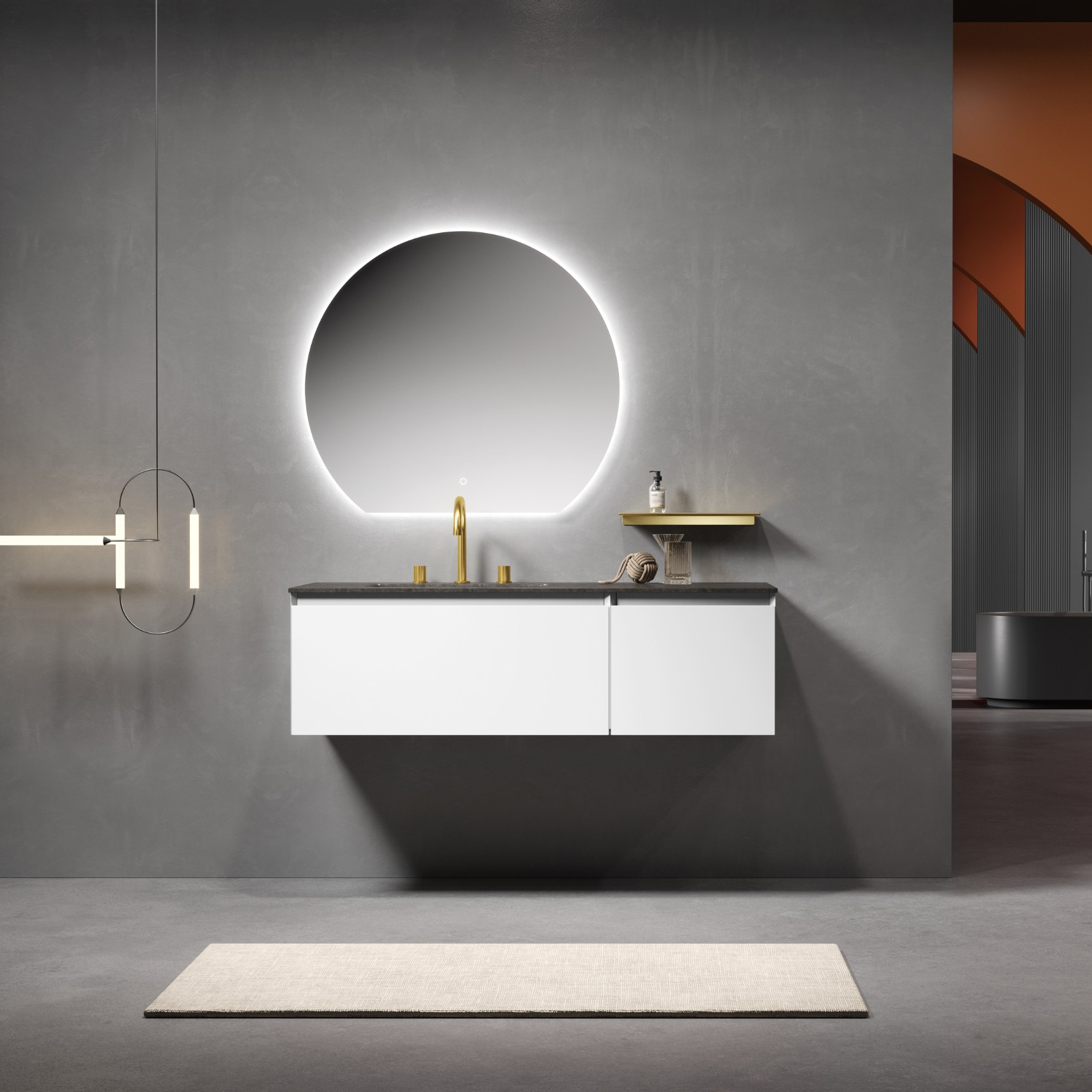 Тумба для ванной комнаты в комплекте с раковиной-столешницей Minotti Modern 130см