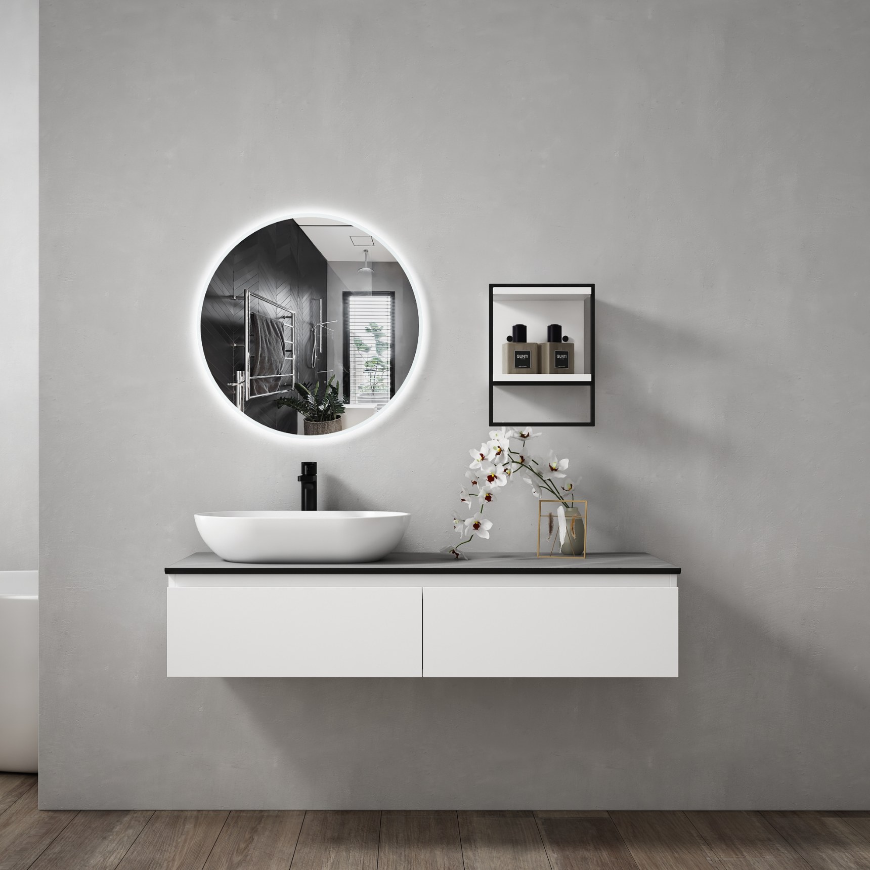 Тумба для ванной комнаты в комплекте со столешницей и раковиной Minotti Bruno 120см