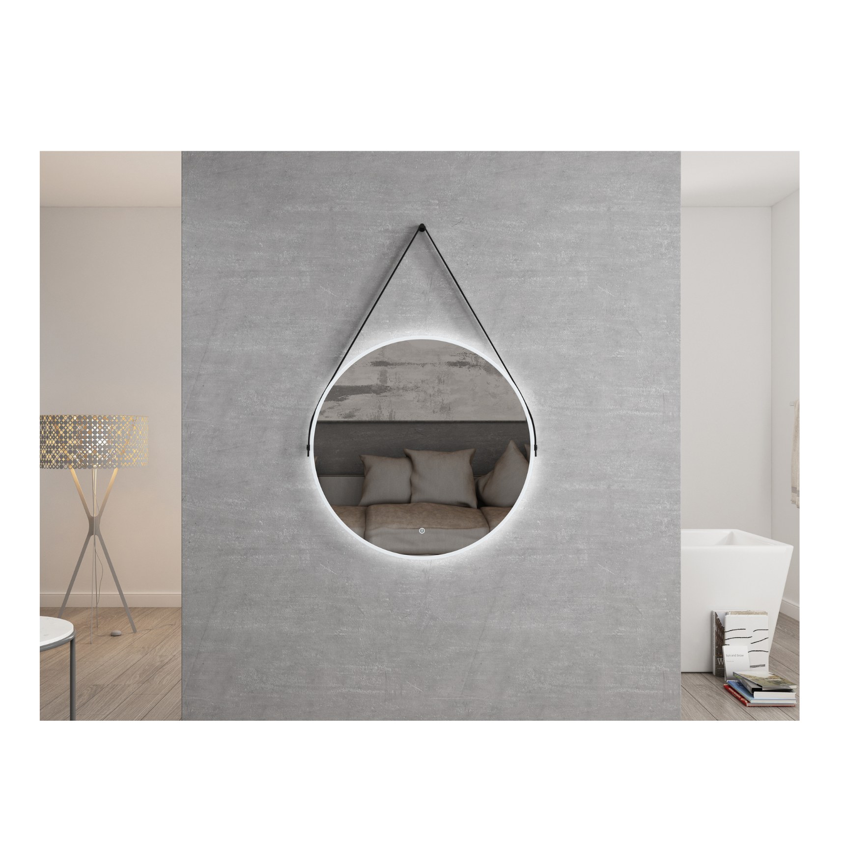 Зеркало с подсветкой на ремне Minotti Aneto DA800 Black